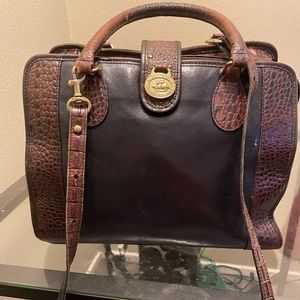 Brahmin - Tuscan Vintage Black Brown Gold Leather Satchel